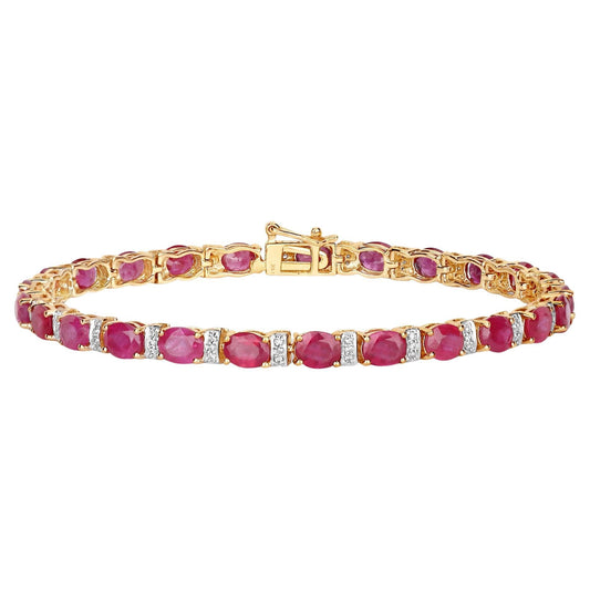 Natural Ruby Bracelet With Diamonds 7.72 Carats 14K Yellow Gold