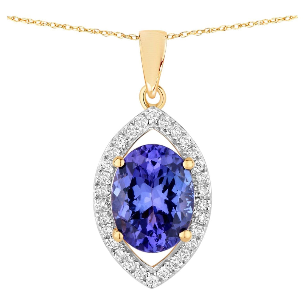 Tanzanite Pendant With Diamonds 2.34 Carats 14K Yellow Gold