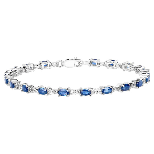 Blue Sapphire Tennis Bracelet 4.15 Carats Sterling Silver