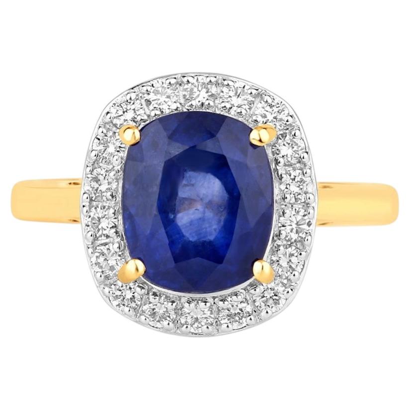 Blue Sapphire Ring With Diamonds 4.34 Carats 18K Yellow Gold