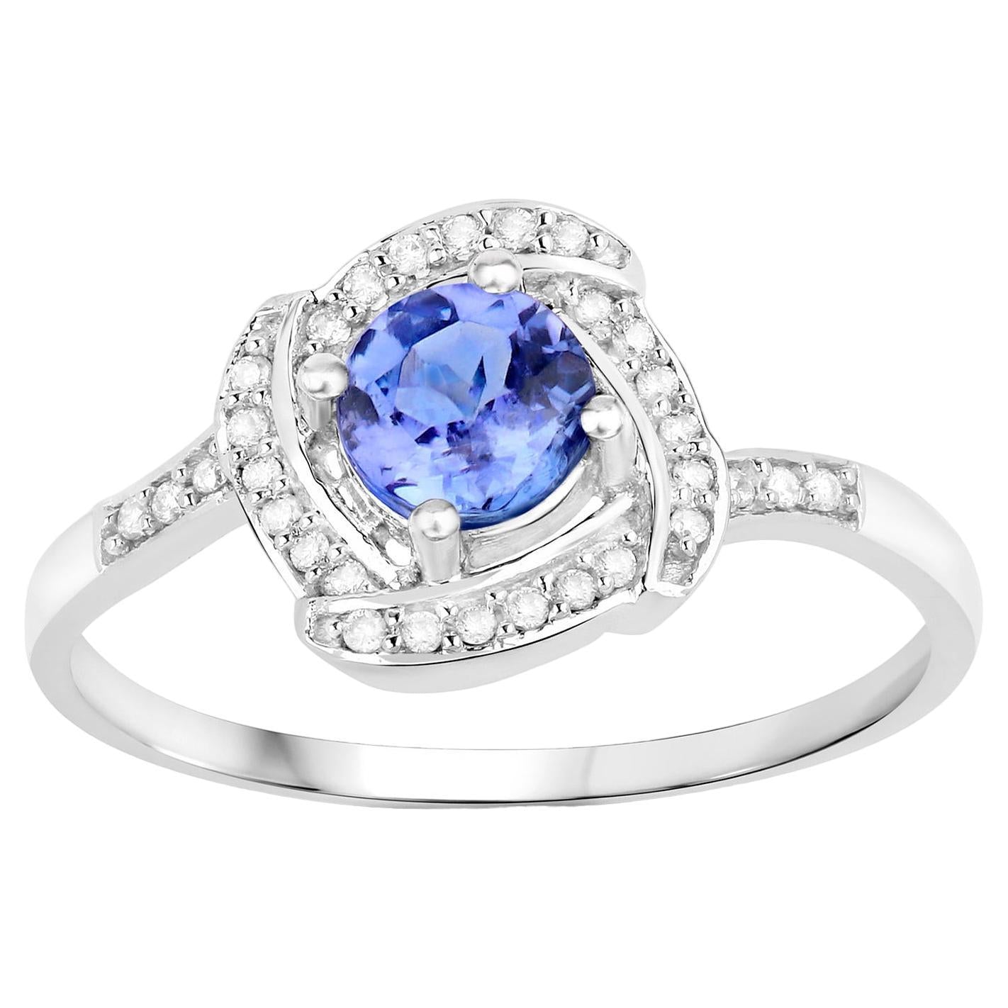 Tanzanite Ring With Diamonds 0.55 Carats 14K White Gold