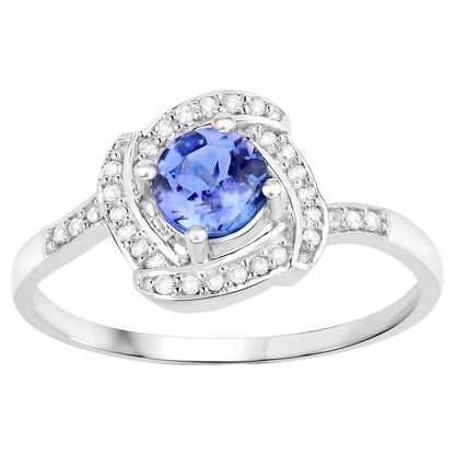 Tanzanite Ring With Diamonds 0.55 Carats 14K White Gold