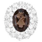 Smoky Quartz Ring With White Topaz 9.22 Carats Sterling Silver