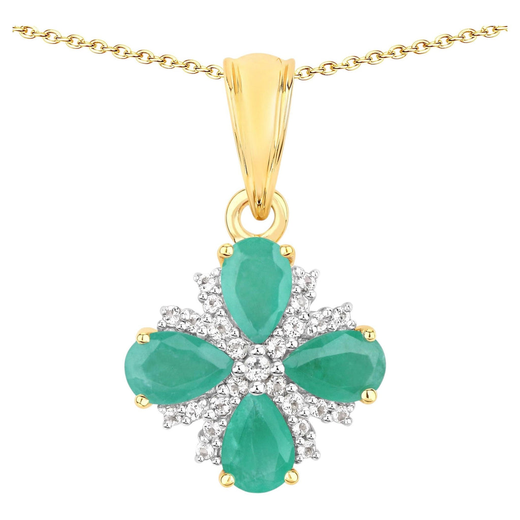 Emerald Pendant With White Topaz 1.56 Carats Gold Plated Silver