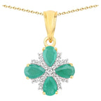 Emerald Pendant With White Topaz 1.56 Carats Gold Plated Silver