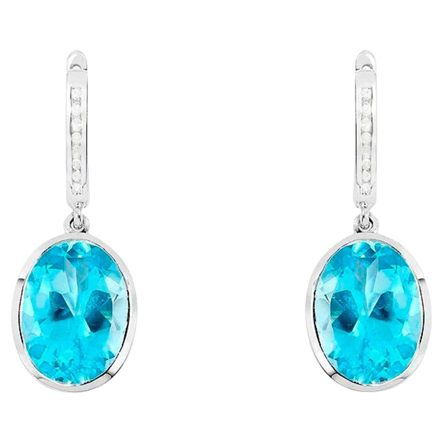 Swiss Blue Topaz Dangle Earrings With Diamonds 15 Carats