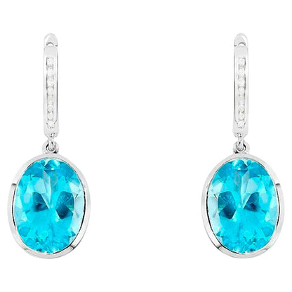 Swiss Blue Topaz Dangle Earrings With Diamonds 15 Carats