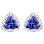 Tanzanite Stud Earrings With Diamonds 3.82 Carats 14K White Gold