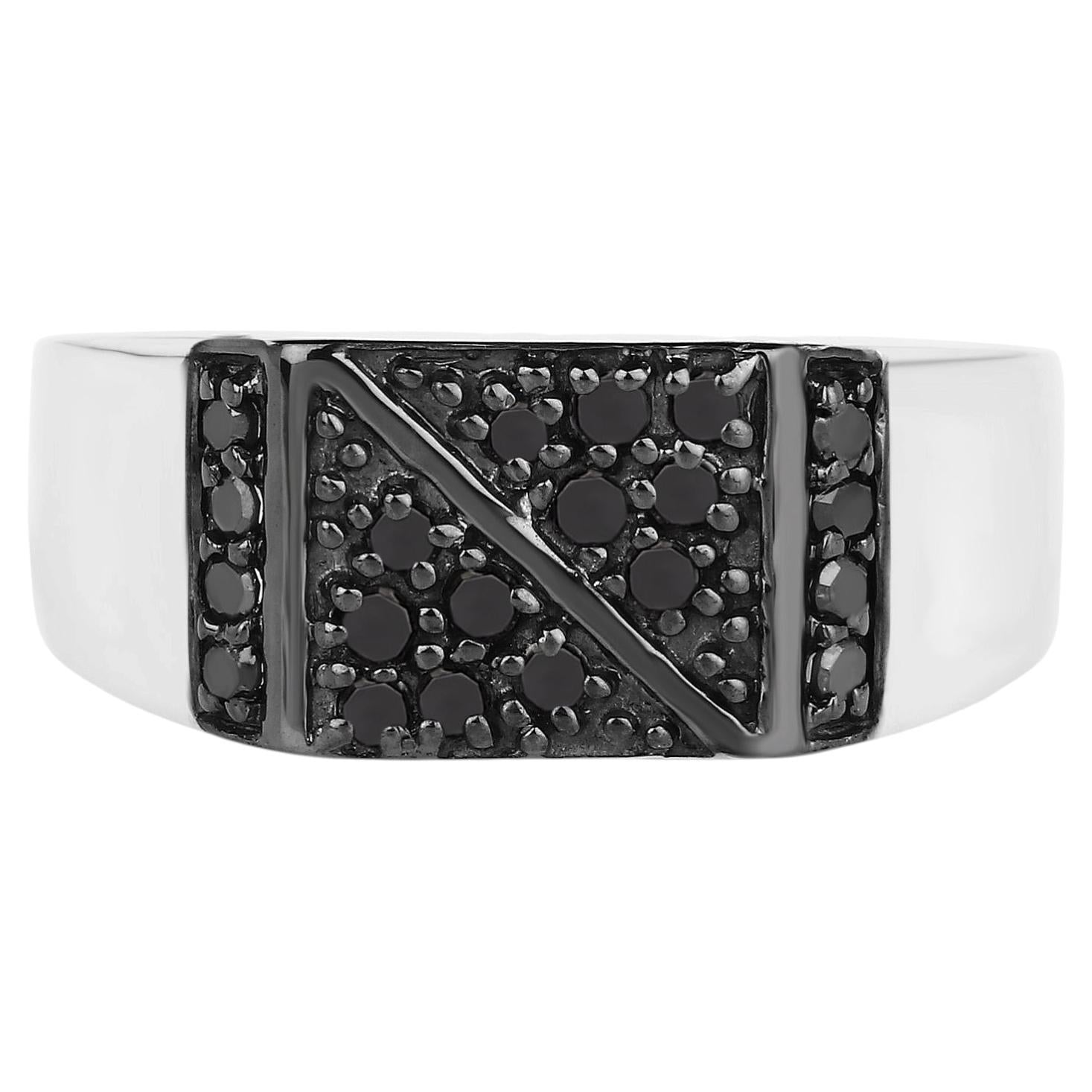 Black Diamond Ring 0.34 Carats Sterling Silver