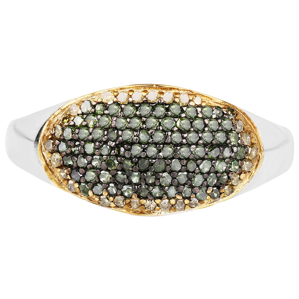 Green Diamond Ring With Yellow Diamonds 0.42 Carats Sterling Silver