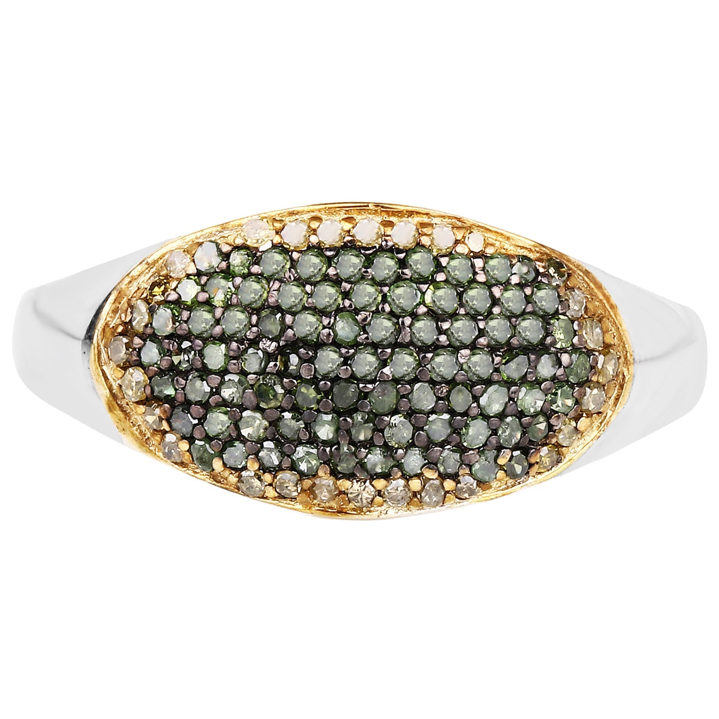 Green Diamond Ring With Yellow Diamonds 0.42 Carats Sterling Silver