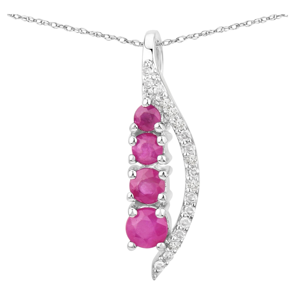Ruby Pendant With Diamonds 0.36 Carats 14K White Gold