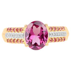 Rhodolite Garnet Ring With White Topaz 3.28 Carats Gold Plated Silver