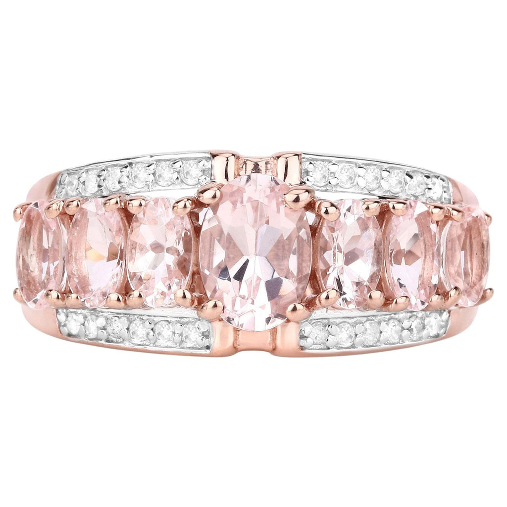 Morganite Ring With Diamonds 2.1 Carats Gold Plated Silver