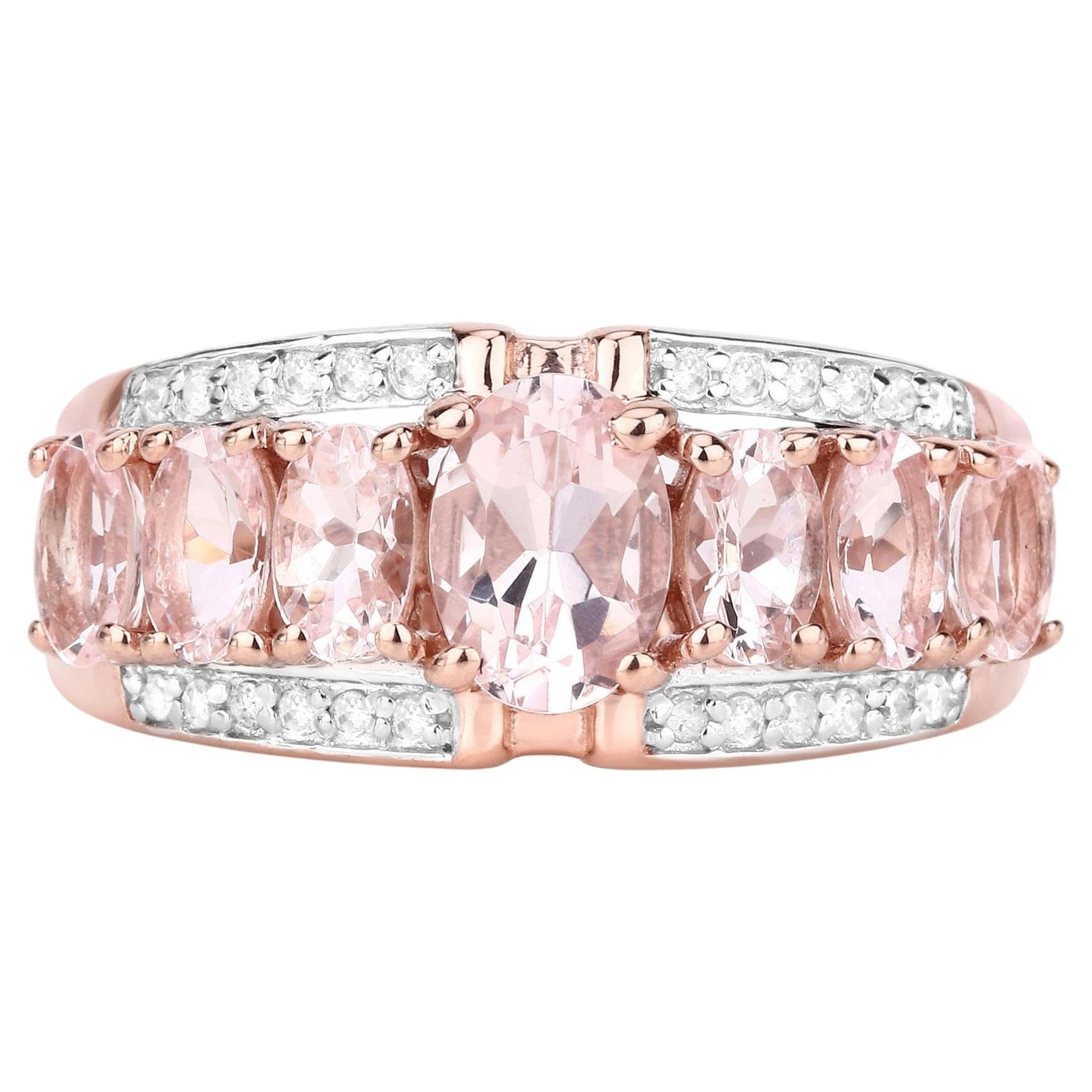 Morganite Ring With Diamonds 2.1 Carats Gold Plated Silver