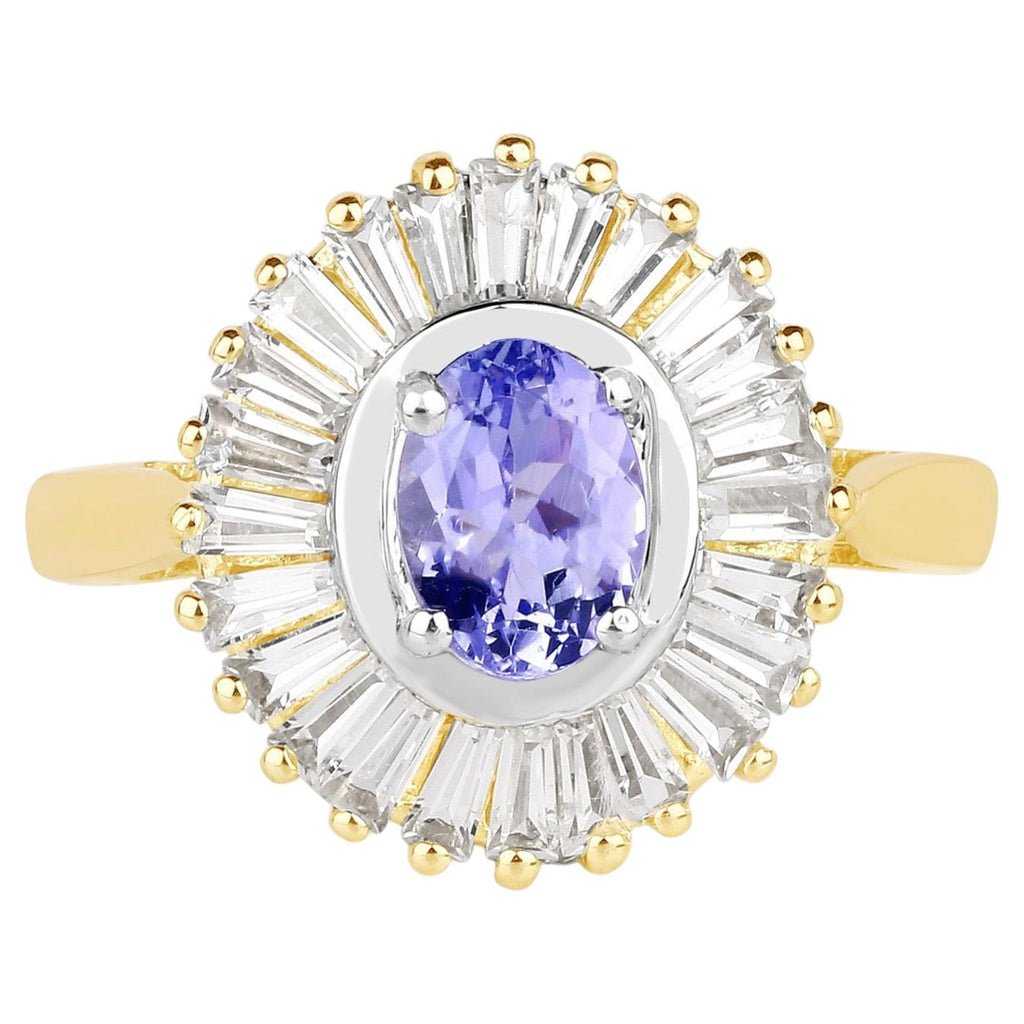 Tanzanite Ring With White Topaz 2.12 Carats Gold Plated Silver
