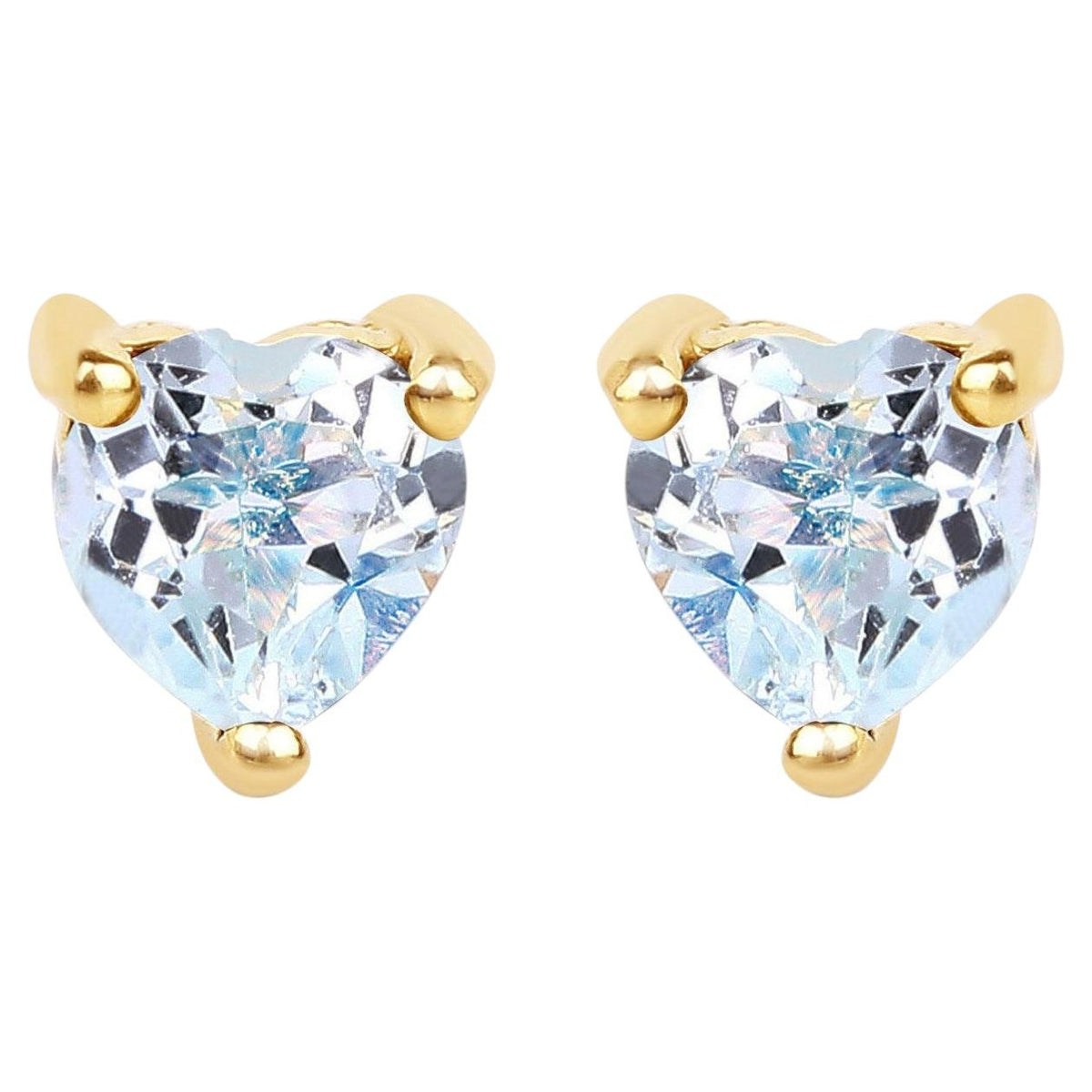 Blue Topaz Heart Stud Earrings 0.68 Carats 14K Yellow Gold