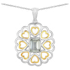Green Amethyst Heart Pendant 2.08 Carats Gold Plated Silver