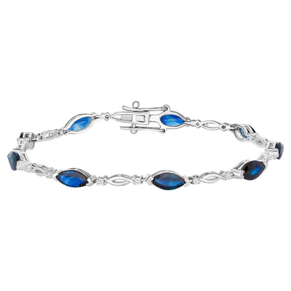 Blue Sapphire Tennis Bracelet Diamonds 5.55 Carats 14K White Gold