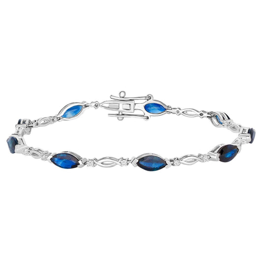 Blue Sapphire Tennis Bracelet Diamonds 5.55 Carats 14K White Gold