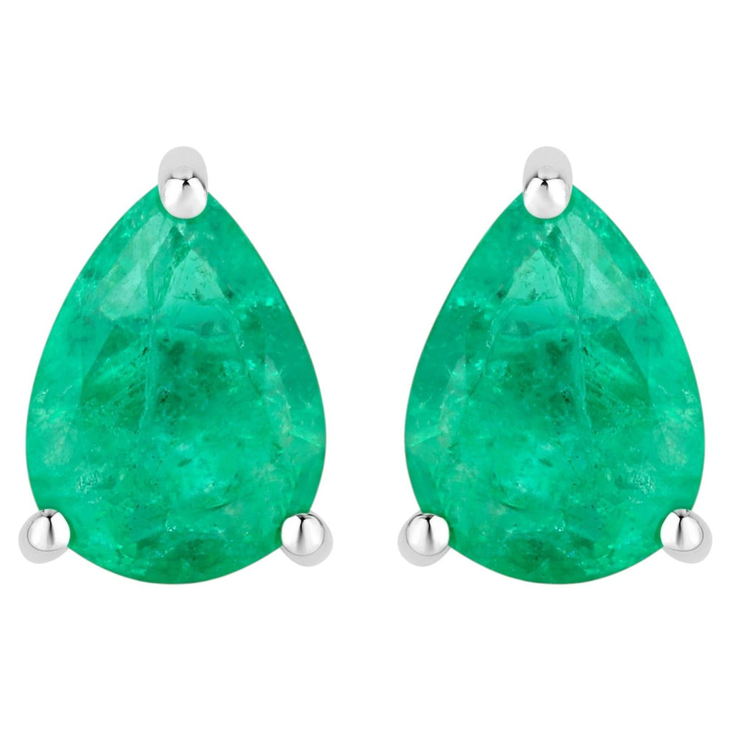 Zambian Emerald Stud Earrings 0.68 Carats 14K White Gold