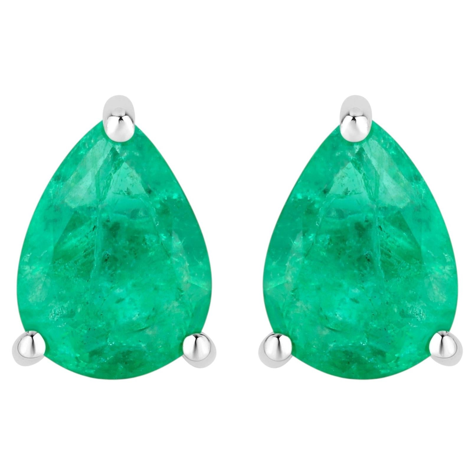 Zambian Emerald Stud Earrings 0.68 Carats 14K White Gold