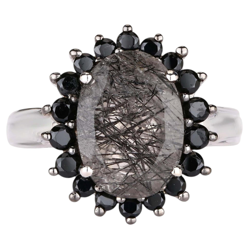 Black Rutile Ring With Black Spinel 5.90 Carats Sterling Silver
