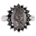 Black Rutile Ring With Black Spinel 5.90 Carats Sterling Silver