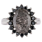 Black Rutile Ring With Black Spinel 5.90 Carats Sterling Silver