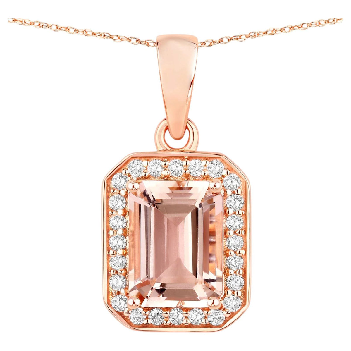 Morganite Pendant With Diamonds 1.48 Carats 14K Rose Gold