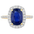 Blue Sapphire Ring With Diamonds 3.38 Carats 18K Yellow Gold