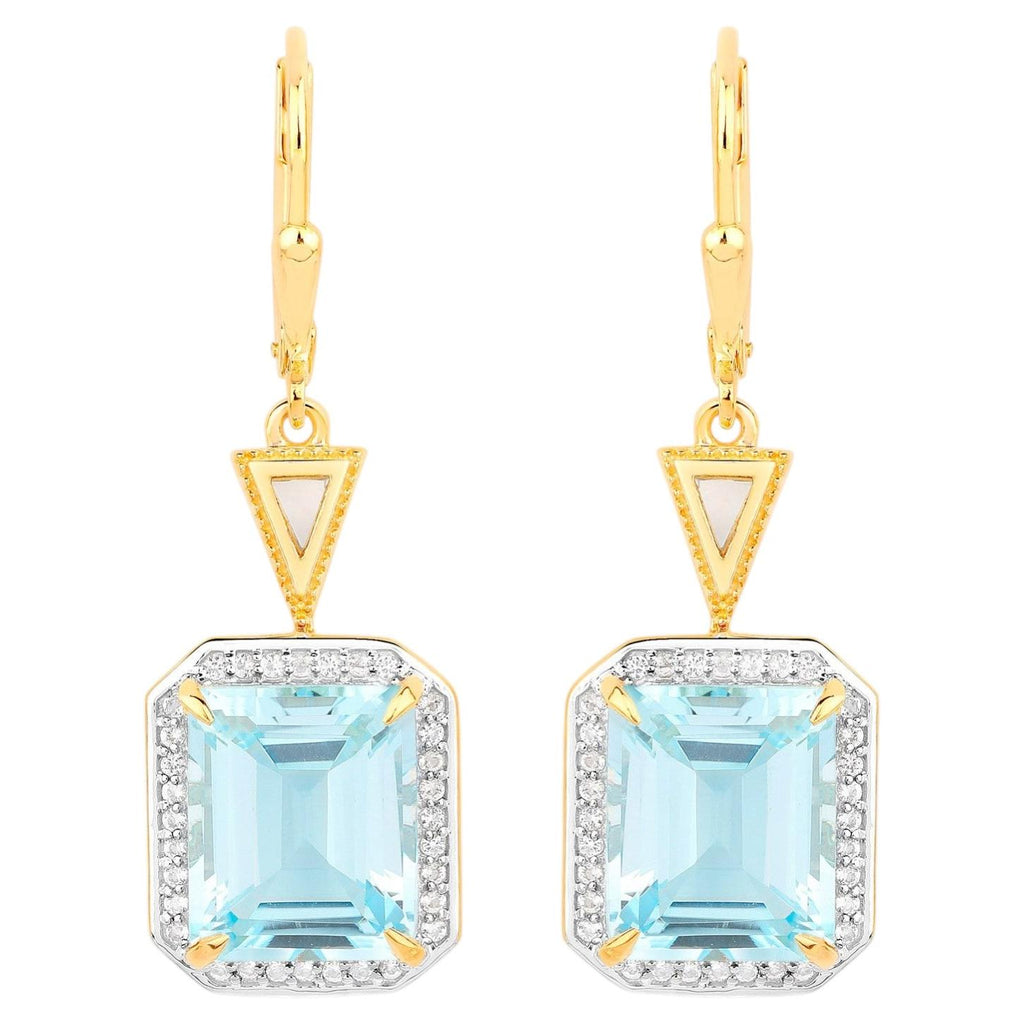 Blue Topaz Earrings With White Topaz 11 Carats Gold Plated Silver