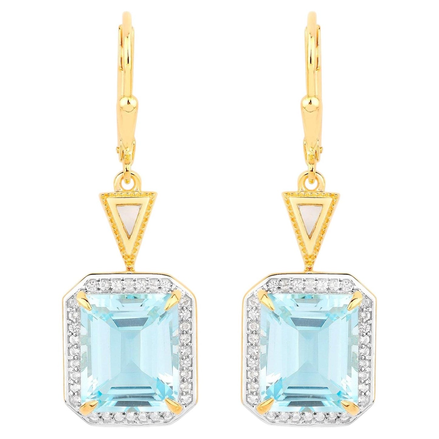 Blue Topaz Earrings With White Topaz 11 Carats Gold Plated Silver