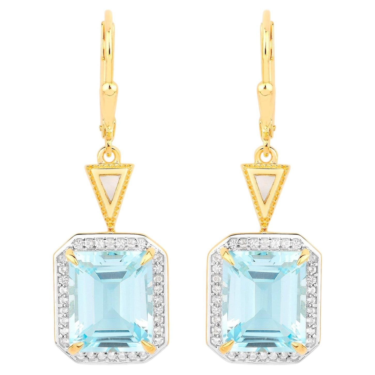 Blue Topaz Earrings With White Topaz 11 Carats Gold Plated Silver