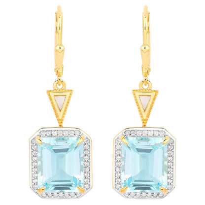 Blue Topaz Earrings With White Topaz 11 Carats Gold Plated Silver