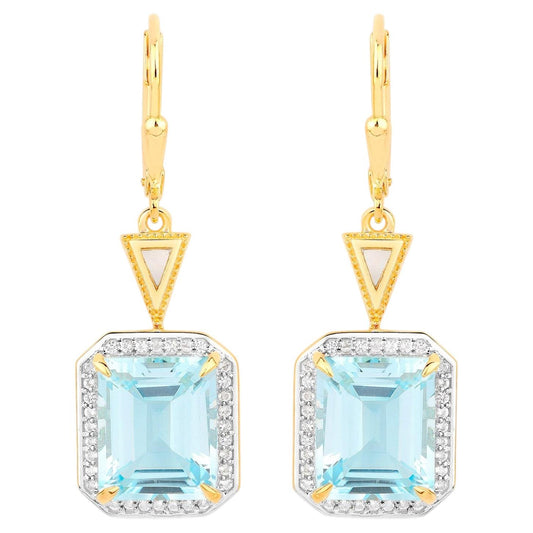 Blue Topaz Earrings With White Topaz 11 Carats Gold Plated Silver