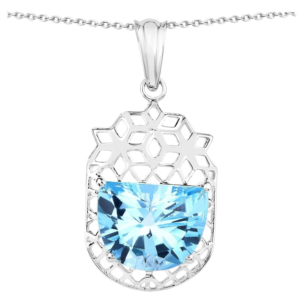Swiss Blue Topaz Pendant 10.8 Carats Sterling Silver