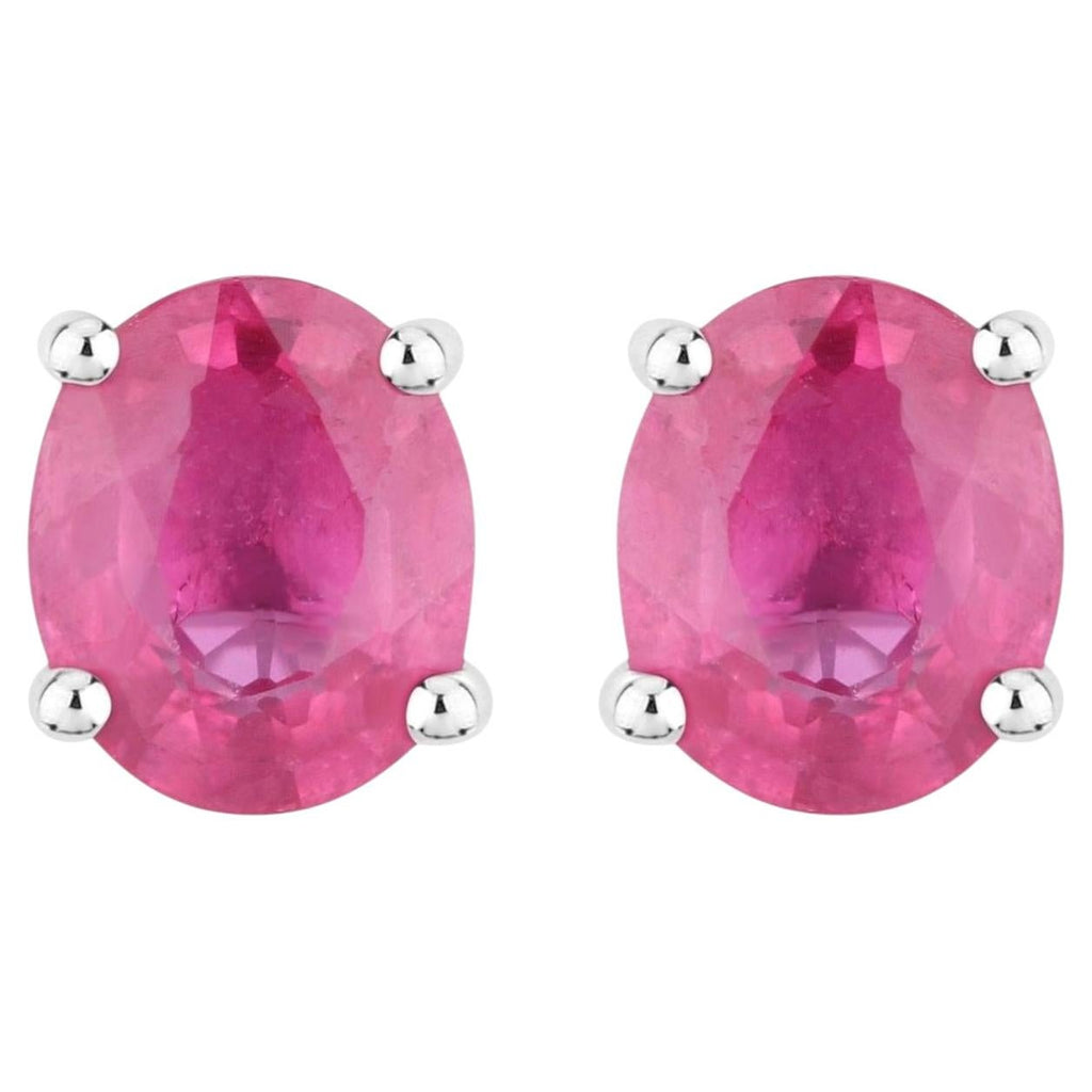 Ruby Stud Earrings 0.58 Carats 14K White Gold