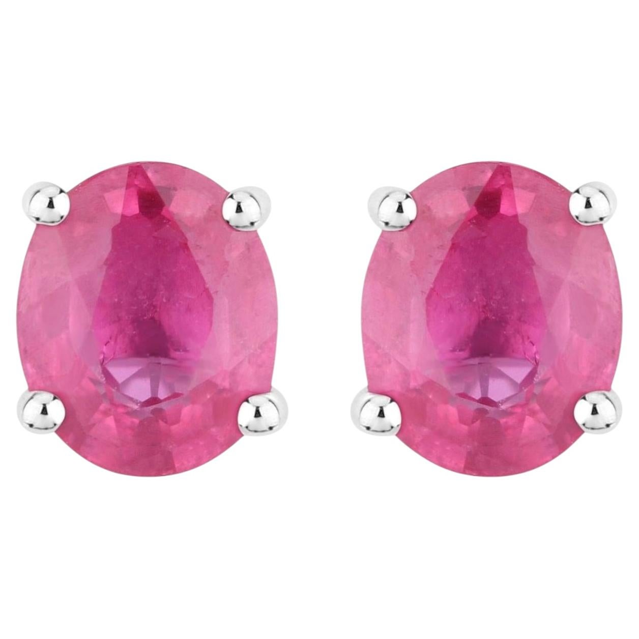 Ruby Stud Earrings 0.58 Carats 14K White Gold