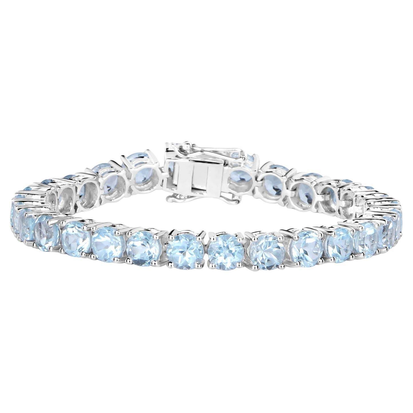 Blue Topaz Tennis Bracelet 26 Carats Sterling Silver