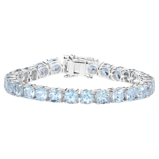Blue Topaz Tennis Bracelet 26 Carats Sterling Silver