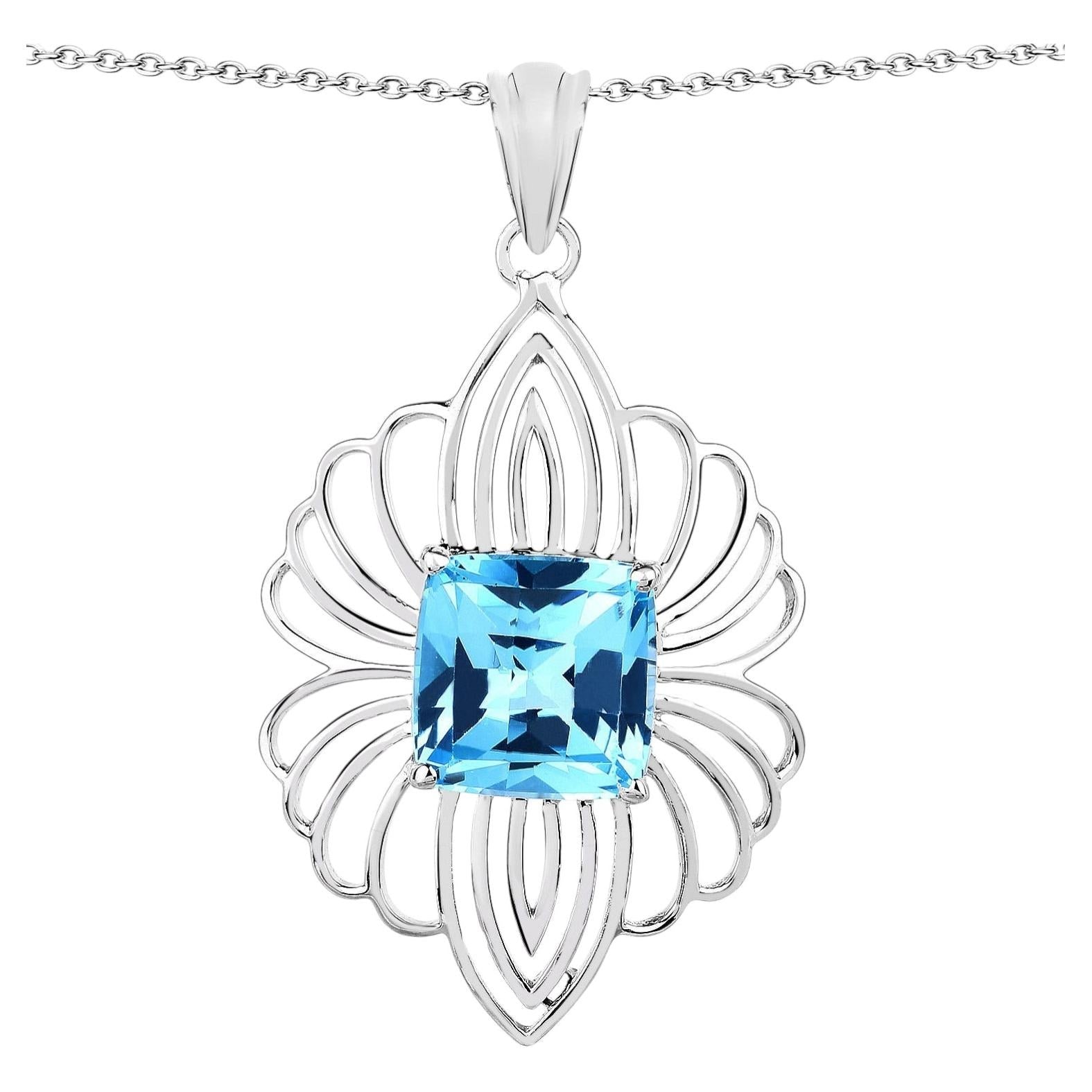 Swiss Blue Topaz Pendant 8.16 Carats Sterling Silver