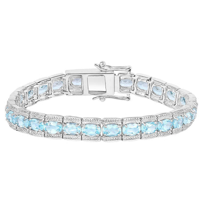 Blue Topaz Tennis Bracelet 14.7 Carats Silver