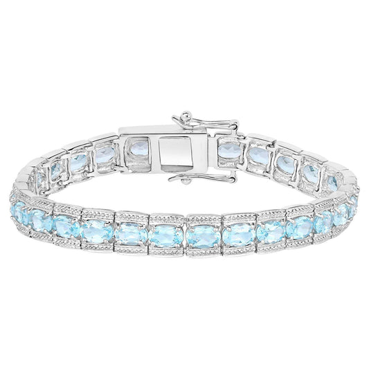 Blue Topaz Tennis Bracelet 14.7 Carats Silver