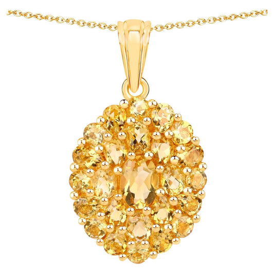 Citrine Cluster Pendant Necklace 4.15 Carats 18K Yellow Gold Plated Silver