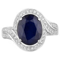 Blue Sapphire Ring With Diamonds 4.66 Carats 14K White Gold