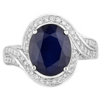 Blue Sapphire Ring With Diamonds 4.66 Carats 14K White Gold