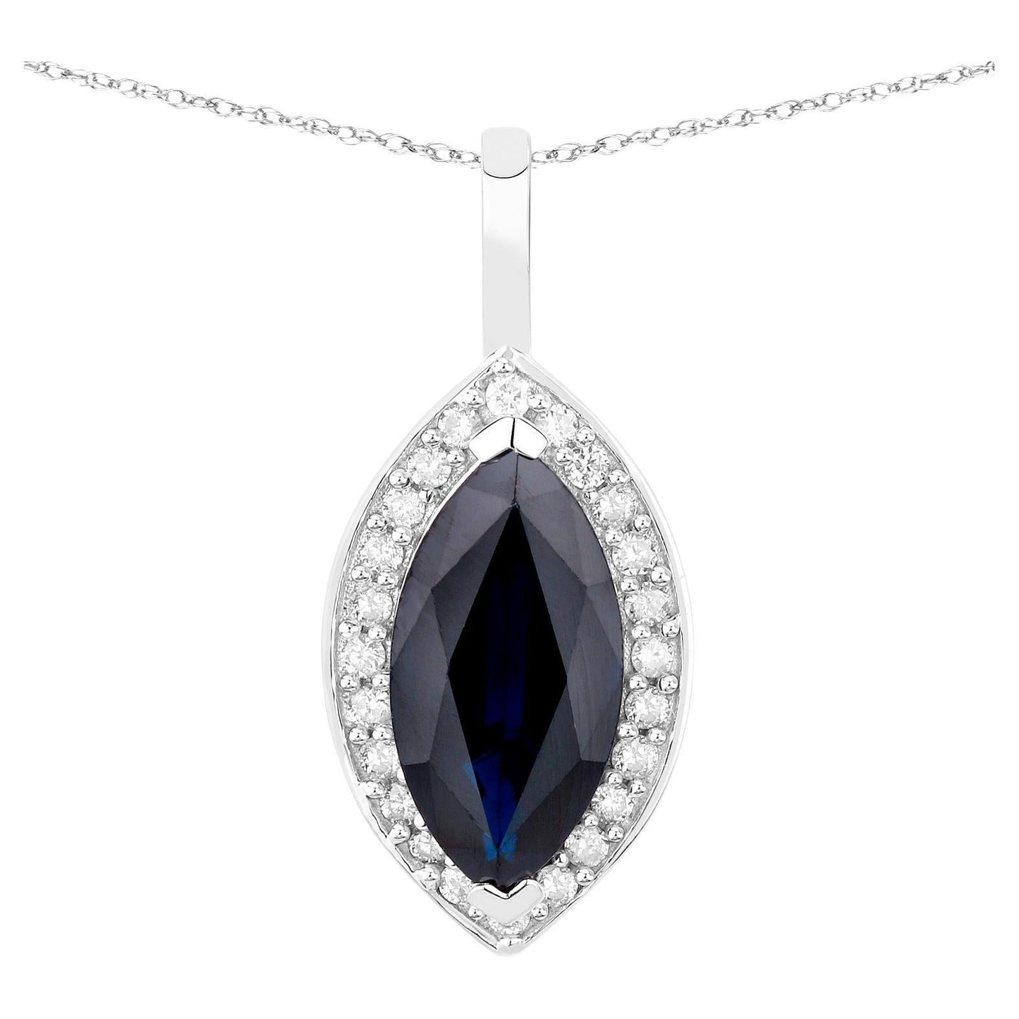 Blue Sapphire Pendant Necklace Diamonds 2.28 Carats 10K White Gold