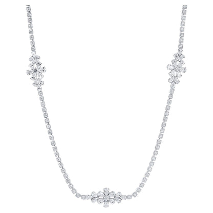 Diamond Flower Necklace 9.1 Carats Pear and Round Cut 18K White Gold