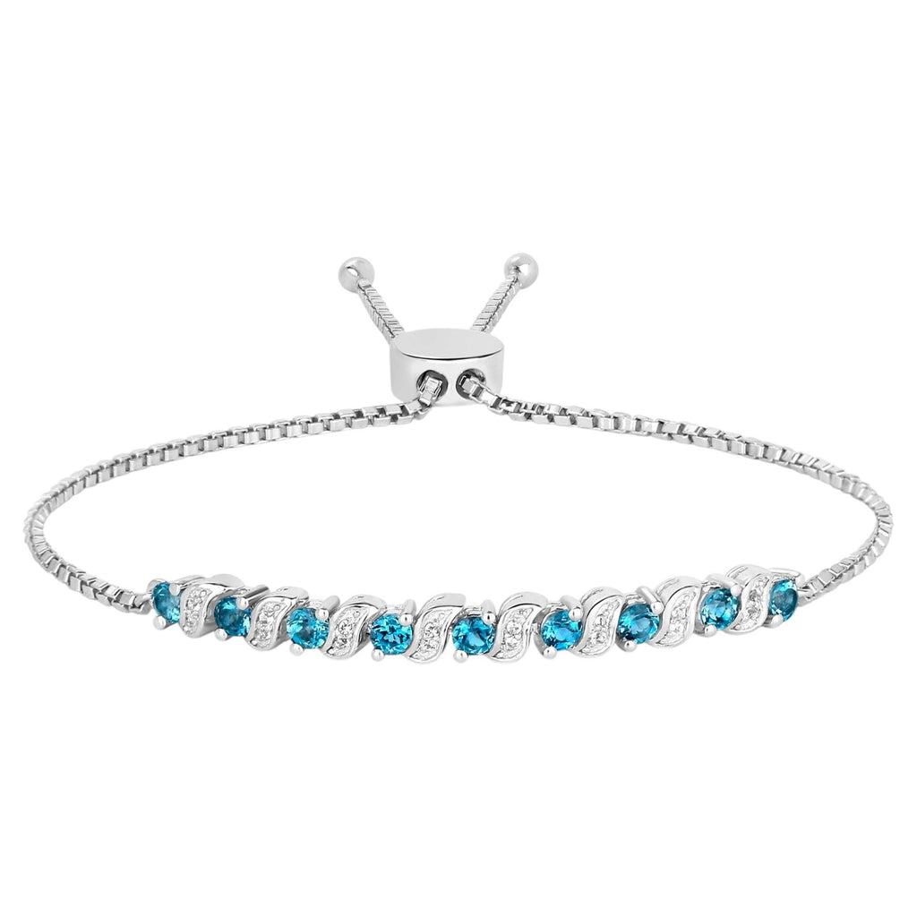 London Blue Topaz Bracelet With White Topaz 1.3 Carats Sterling Silver